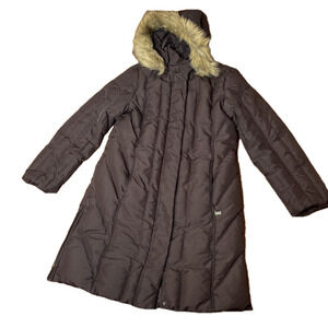 🌷 Perry Ellis Portfolio 🌷 Brown Down Long Winter Coat With Faux Fur Hood
